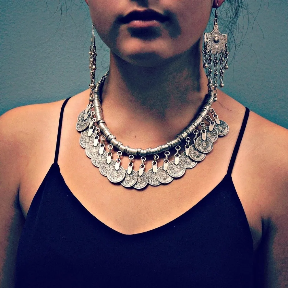 Bohemian Türkische Ethnische Metall Gypsy Strand Halsband Bib Münze Quaste Kragen Halskette Für Frauen Indischen Charme Turk Party Schmuck – Detail 6