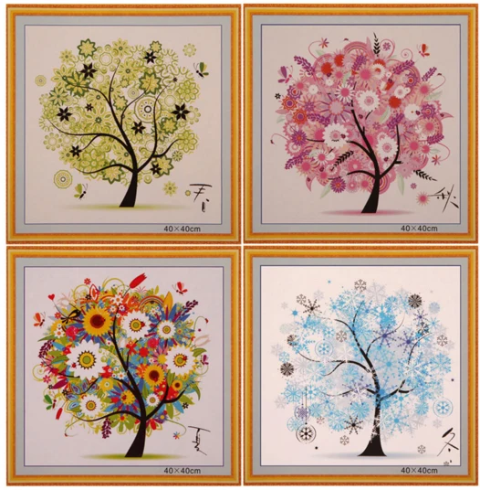 Colorful Four Seasons Tree Counted Cross Stitch Kit Embroidery Package Spring Summer Autumn Winter Living Room Home Decorative