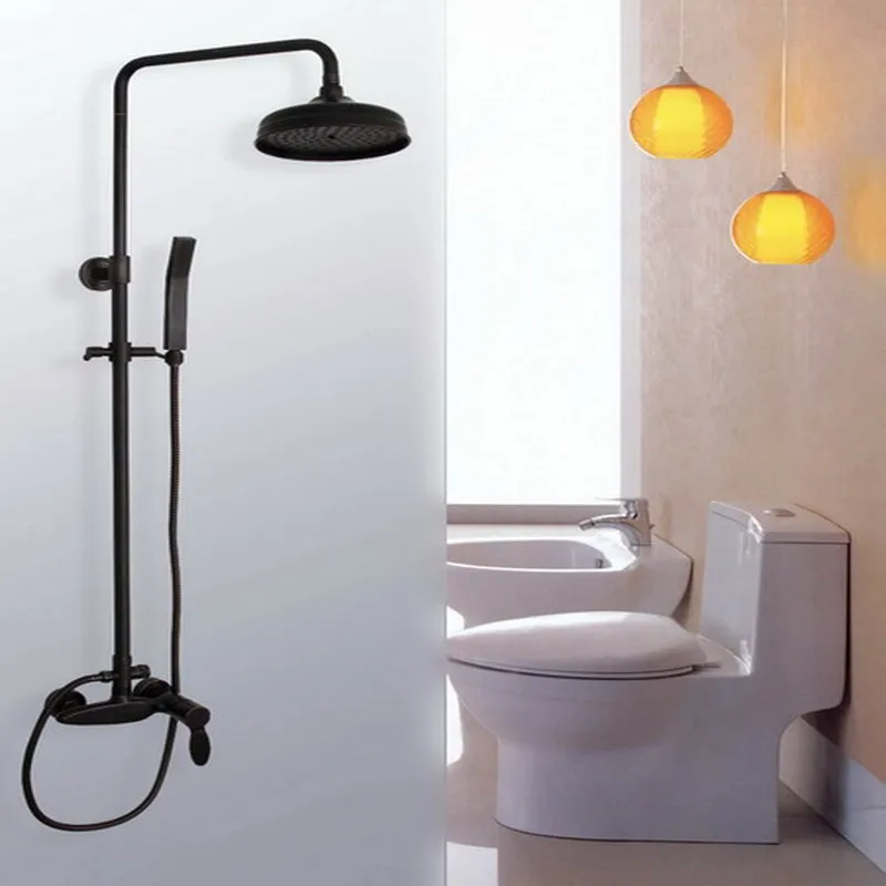 

Black Oil Rubbed Bronze Wall Mounted Single Handle Bathroom Rain Shower Faucet Set + Handheld Shower ahg050