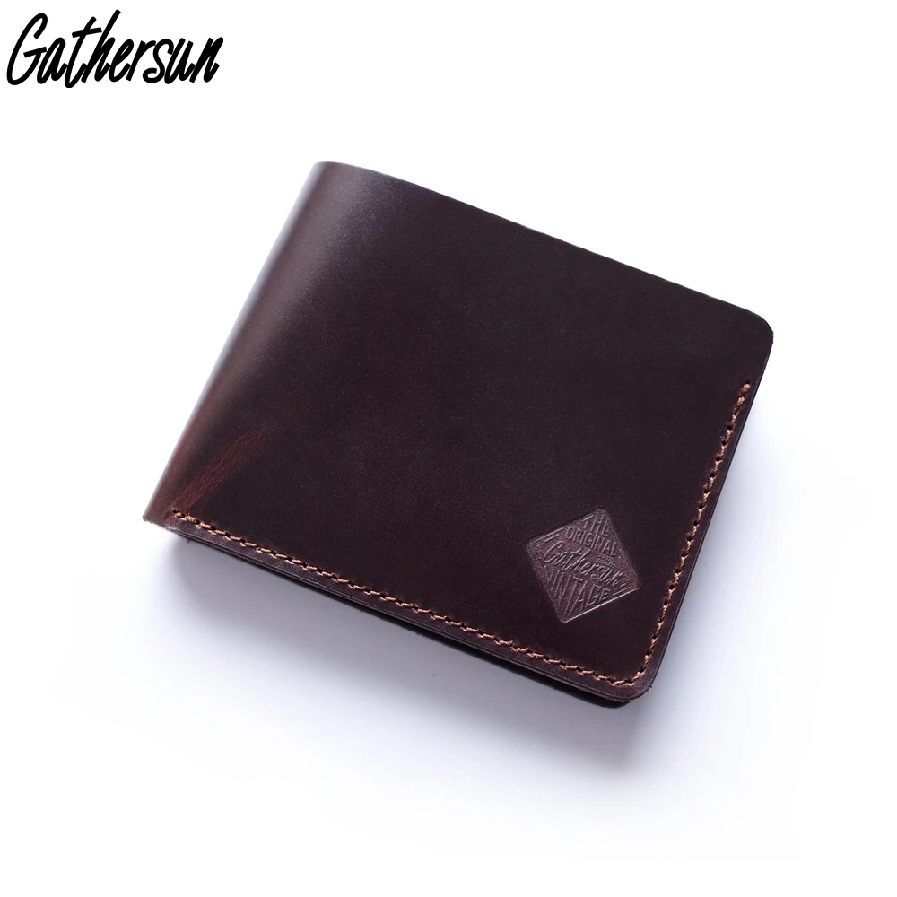 Gathersun Wallet Men Genuine Leather Vintage Bifold Short Flip-UP ID Card Case Men Wallets High Quality Brown Leather Money Bag