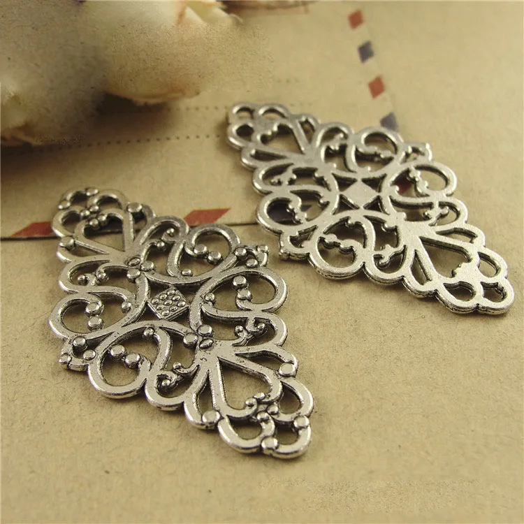 10pcs 25x42mm Antique Bronze Flower Motif Charm Pendant for Diy Necklace Jewelry Making Findings  Handmade Craft