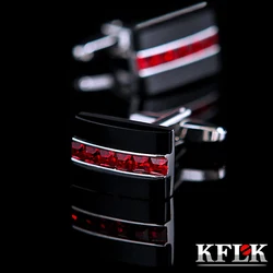 KFLK Jewelry fashion shirt cufflink for mens gift Brand cuff button Red Crystal cuff link High Quality abotoaduras guests