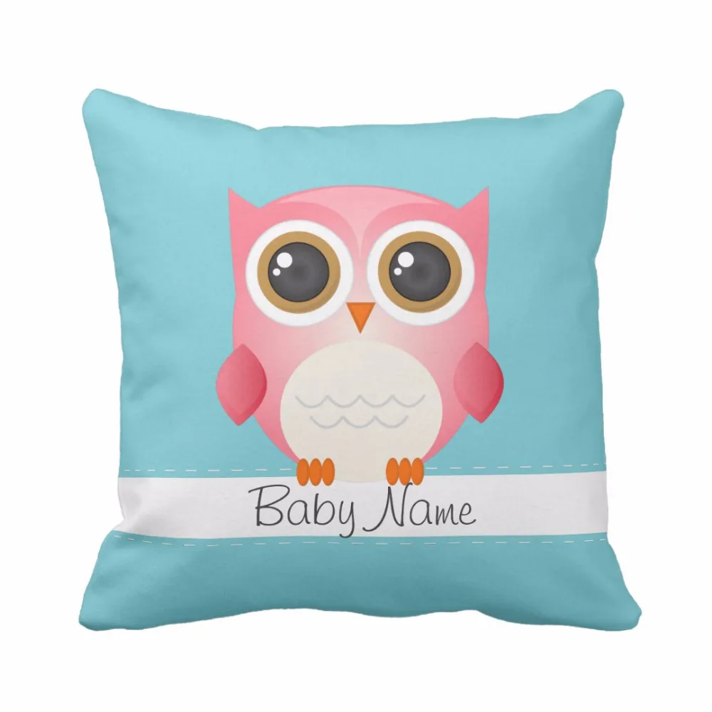 

Personalized Baby Birth Stats Pink Owl Throw Pillow Cover Home Decorative Cushion Cover For Baby Boy and Girl Soft Pillowcase