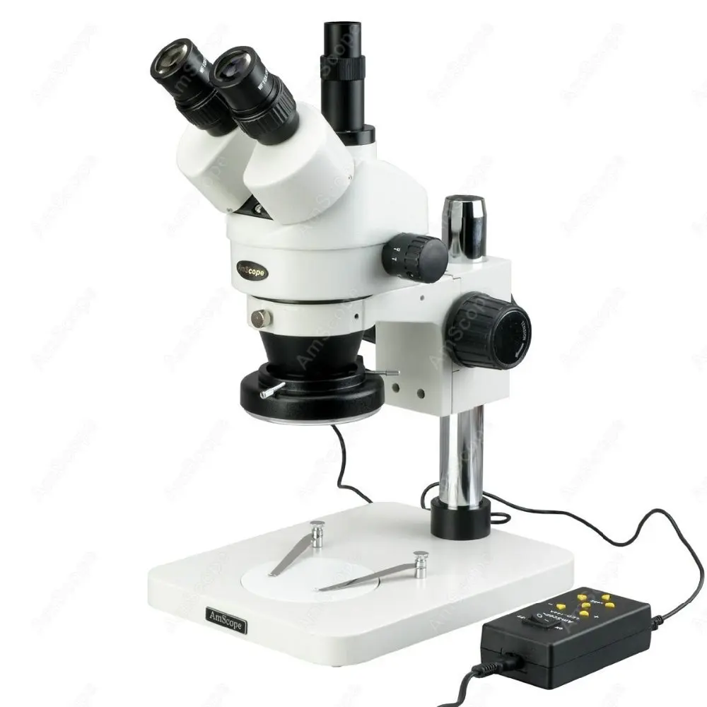 Inspection Zoom Stereo Microscope--AmScope Supplies7X-45X Trinocular Inspection Zoom Stereo Microscope with 144-LED 4-Zone Light