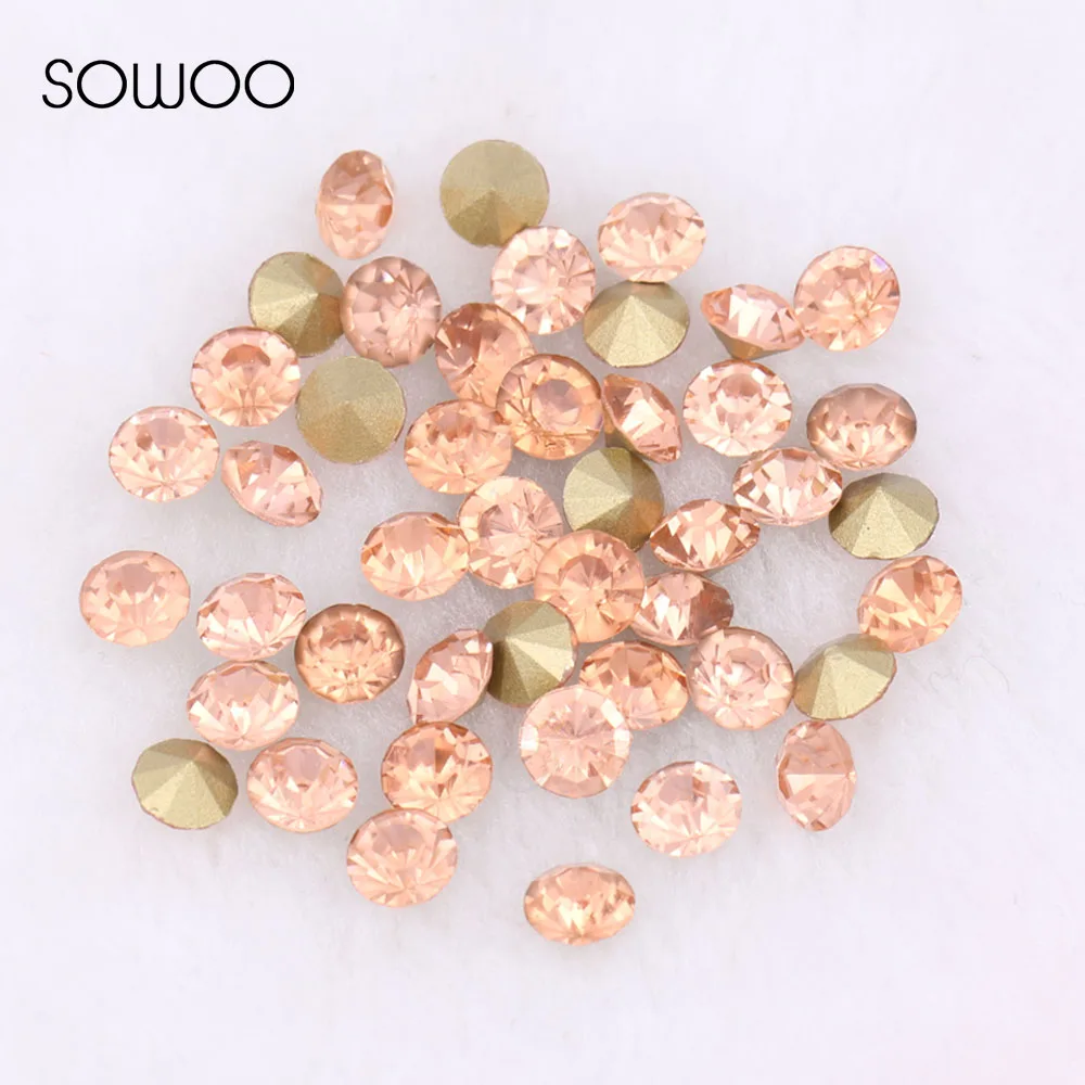 1440pcs/lot 2-6mm sizes Round crystal Fancy stone Pointed back glass champagne color stone For Choice Jewelry Making