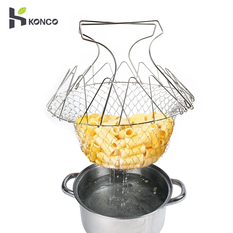 

konco French Fries Strainer Net Stainless Steel Foldable Steam Rinse Strain for Fried Foods Basket Kitchen Tools