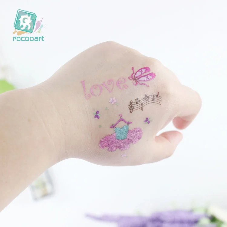 Rocooart Ballet Girls Tattoo For Kids Birthday Gift Cute Cartoon Fake Taty Children Body Art Waterproof Temporary Tattoo Sticker