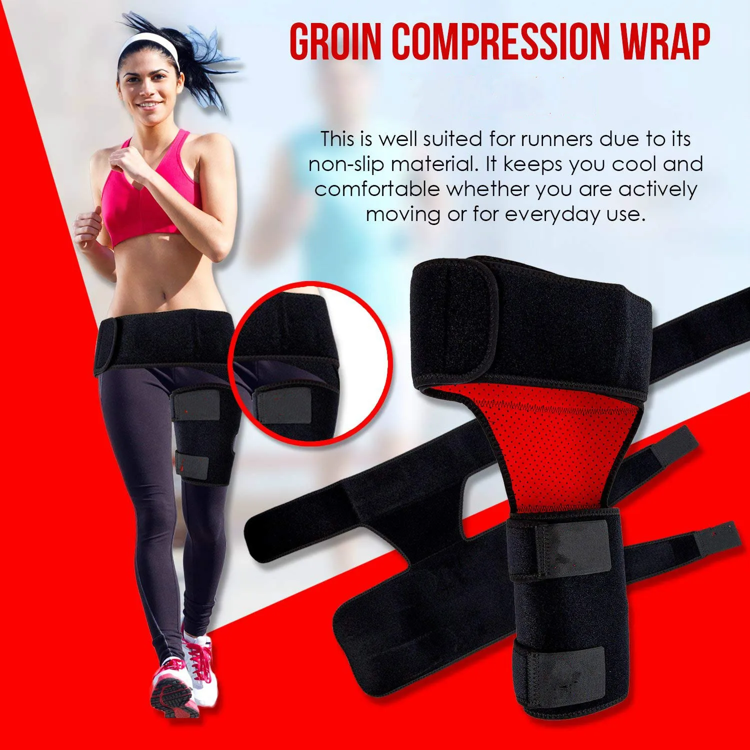 Groin Support Brace for Pain Relief, Groin Compression Wrap for Sciatica, Abdomen Thigh, Hamstring and Hip, Non-slip Tight Grip