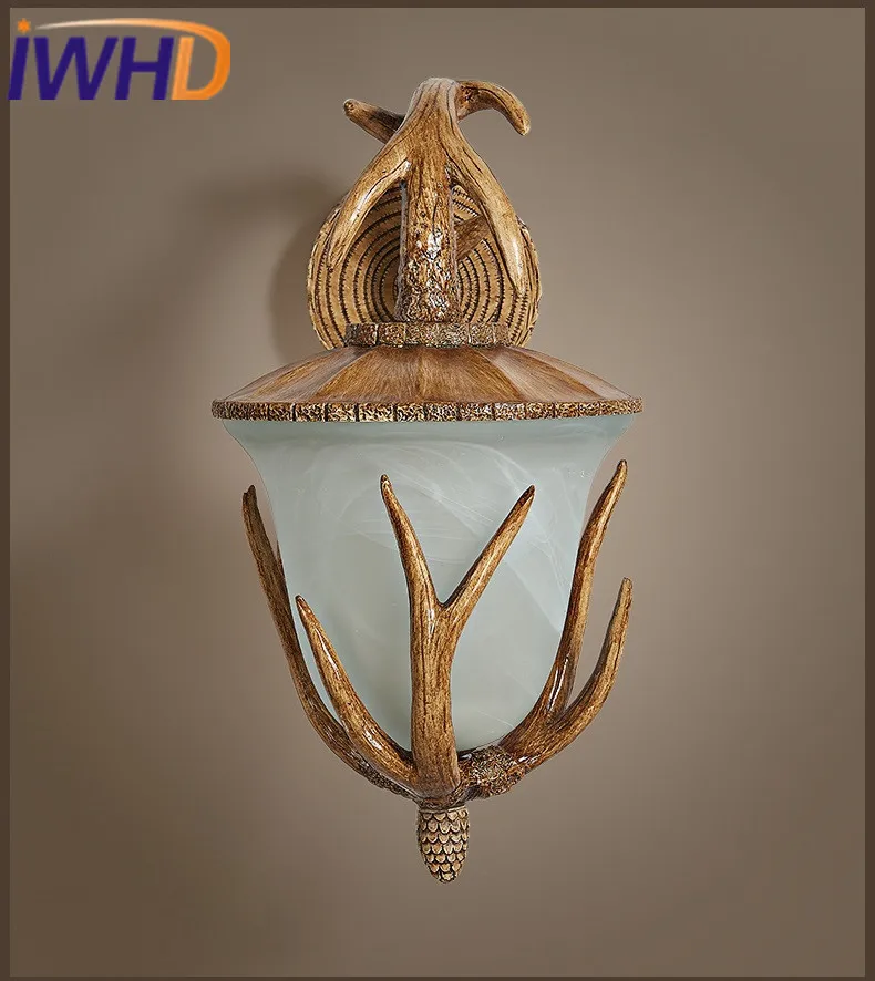 IWHD Antler Resin Arandela Glass Vintage Retro Wall Lamp LED American Style Loft Industrial Sconce Wall Light Home Lighting