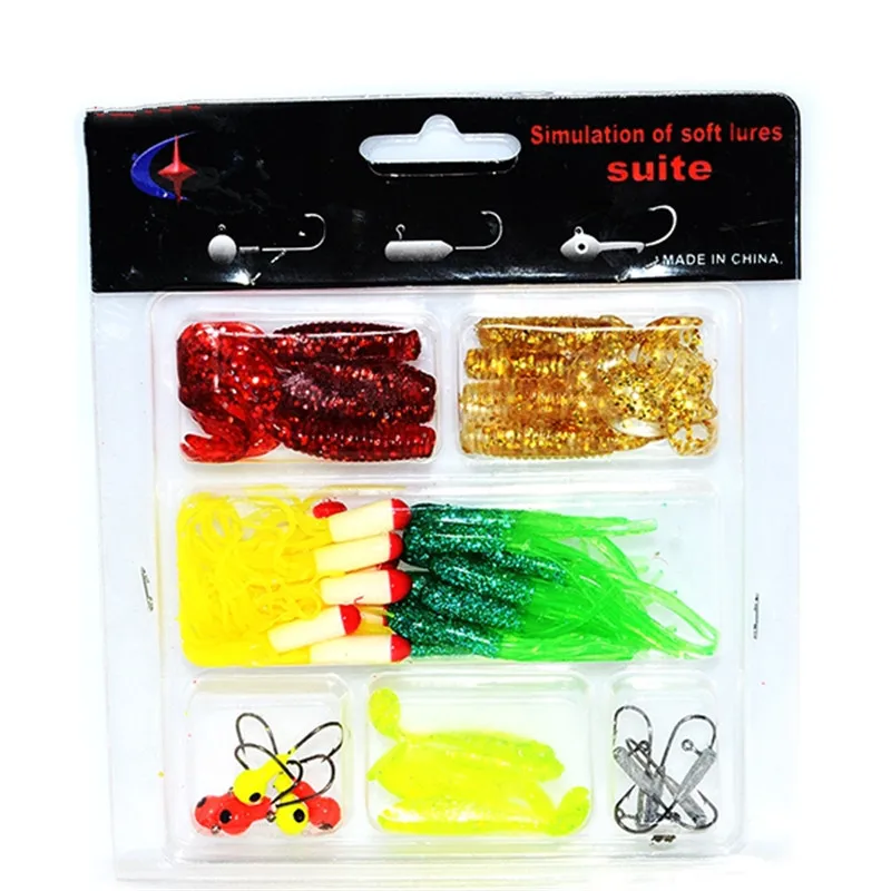 Hot sale 35Pcs Soft Worm Fishing Baits 10 Lead Jig Head Hooks Simulation Lures Tackle Plastic Fishing Lure Set