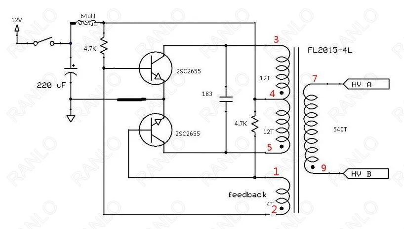 EPC13 ROYER Circuit Boost Transformer 12V to 600V 2W SMD 5+5pin 4 Slots Ferrite Core Xformer