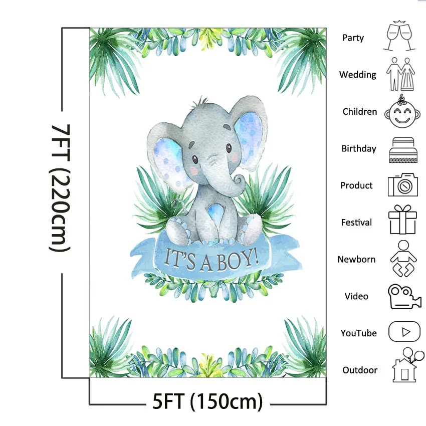 ฝักบัวอาบน้ำเด็ก Elephant ฉากหลัง It 'S Boy ถั่วลิสงอาบน้ำเด็กถ่ายภาพพื้นหลัง Baby Shower Party ตกแต่งแบนเนอร์