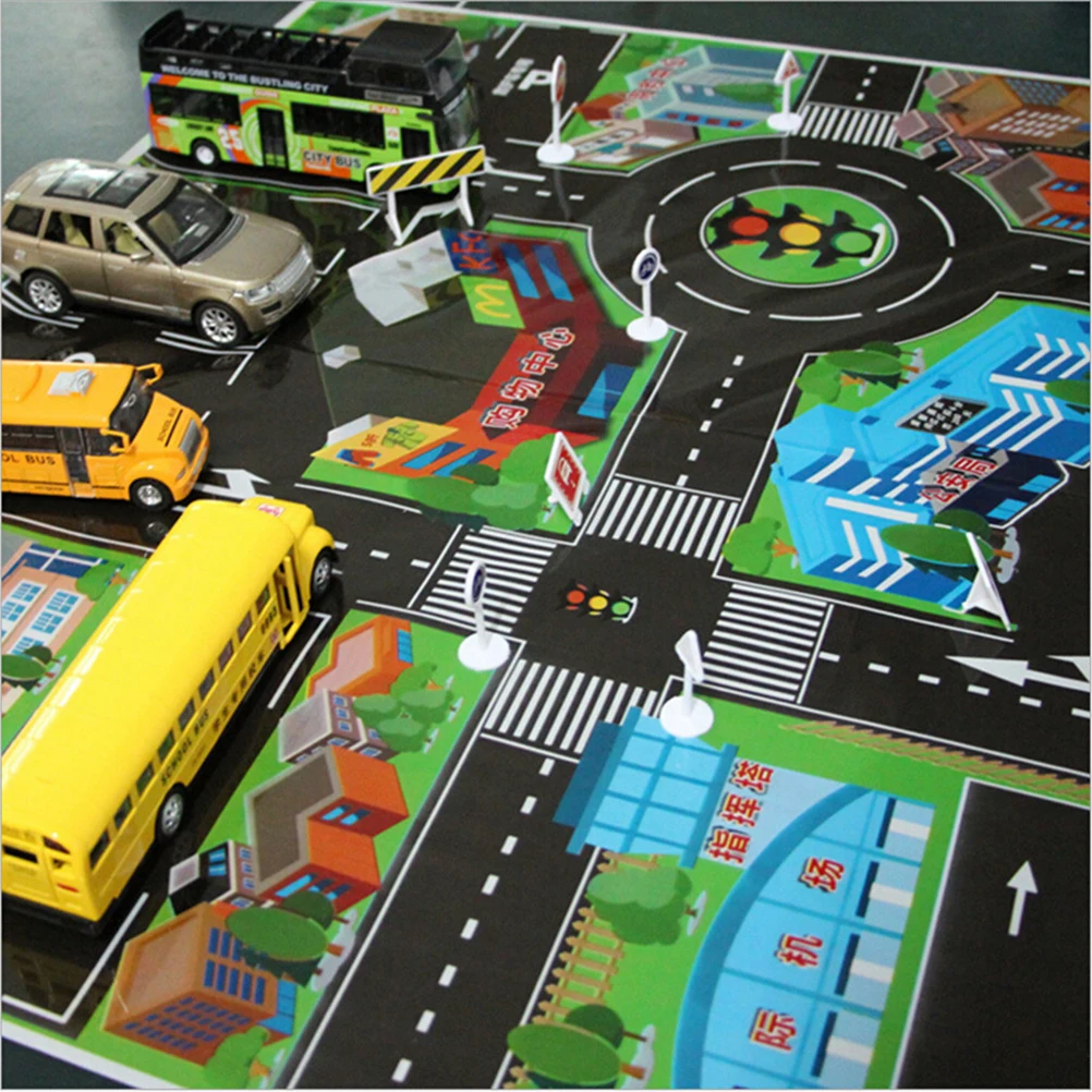 Crawling Mat PVC Climbing Pad Green Road Children\'s Play Mat Thick Town City Traffic Baby 2 Pcs * 70CM Educational Plastic