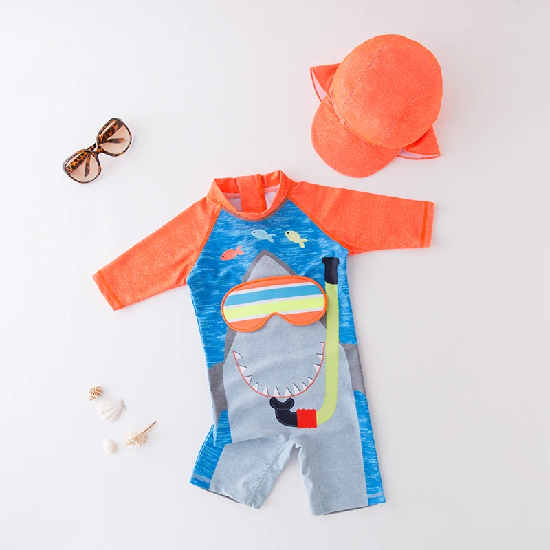 Bañador con estampado de tiburón para niños, traje de baño de una pieza para playa y piscina, 2024