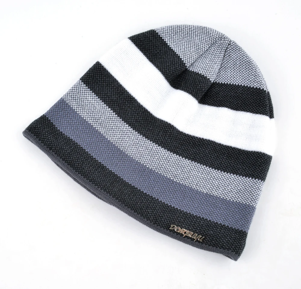 Men's Skullies Hat Bonnet Winter Beanie Knitted Wool Hat Plus Velvet Cap Thicker Stripe Skis Sports Beanies Hats for men