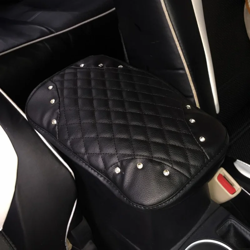 Crystal Rhinestone Car Armrests Cover Pad PU Leather Vehicle Center Console Arm Rest Box Cushion Covers Protector Car accessorie