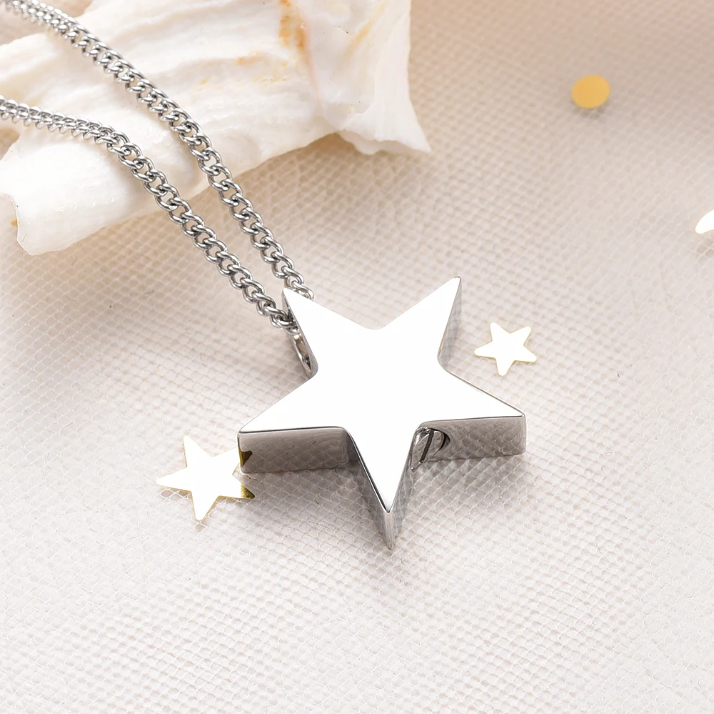 

Blank Engravable Star Memorial Jewelry Ashes Keepsake Pendant for Ash Holder Stainless Steel Cremation Urn Necklace