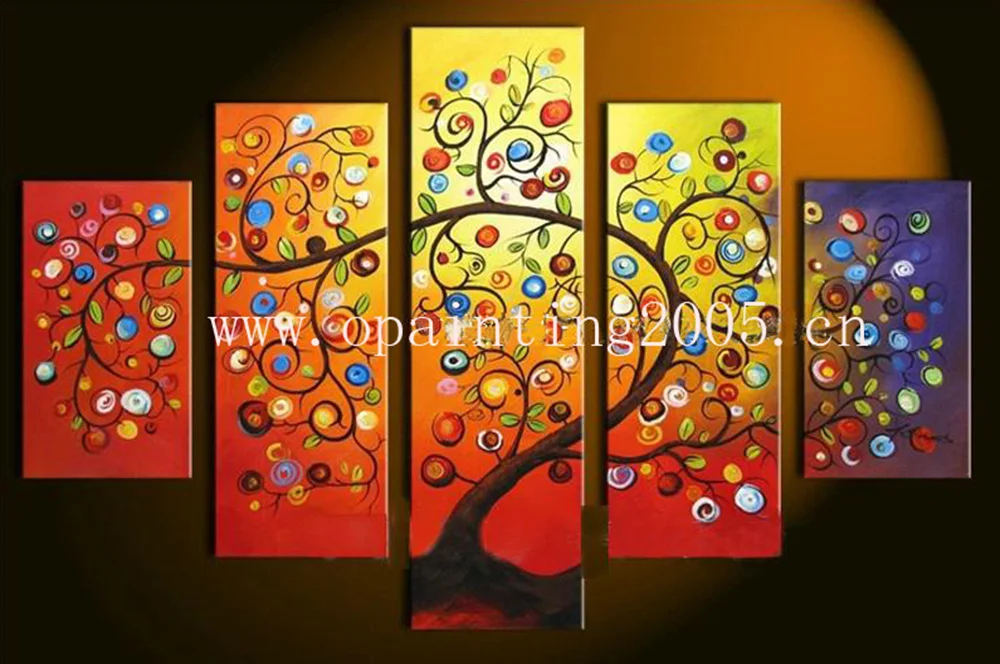 New Handmade Group of Oil Paintings Abstract 5pcs Flowers Rich Tree Landscape Painting Modern Wall Pictures For Living Room