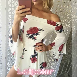 2020 Women Sexy Flare Long Sleeve Floral Mini Clothes Laipelar