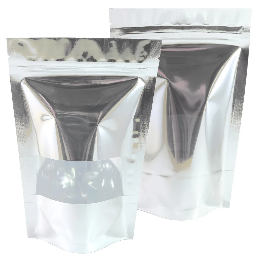 Storage Bag Variety Sizes Shiny Silver Bags Stand Up Ziplock Packaging Heat Sealable Pouches  with Window