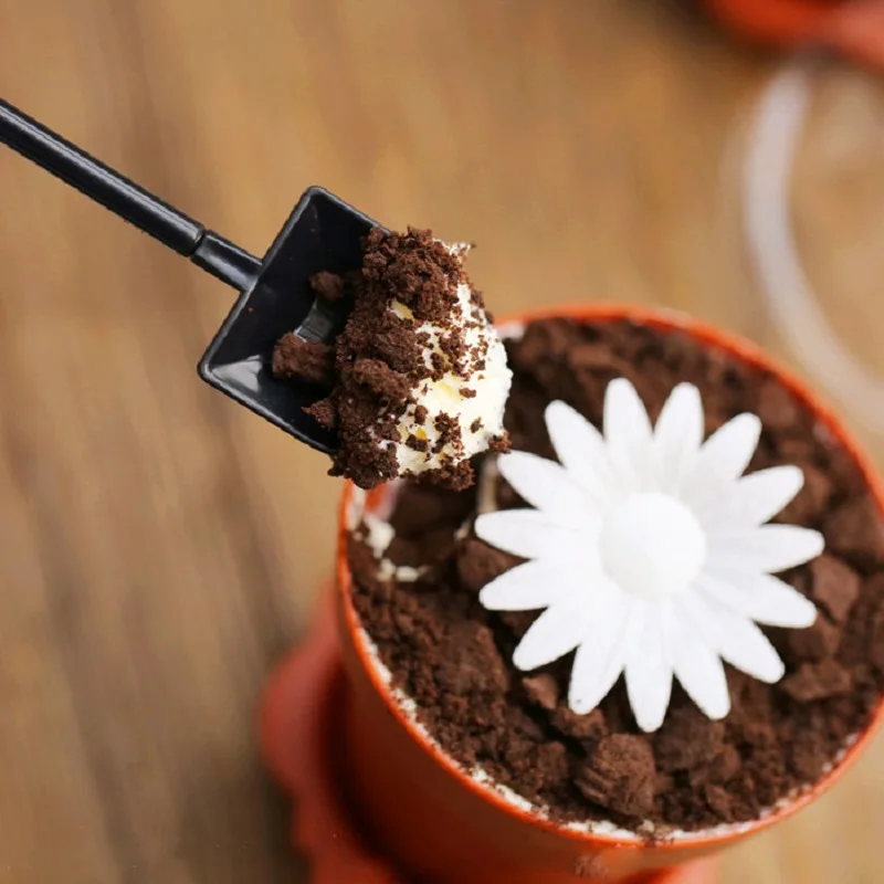 50 Pcs/set Creative Flower Pot Cake Cups Shovel Lid Tiramisu Decor Ice Cream Decoration for Wedding Kids Birthday Party Supplies