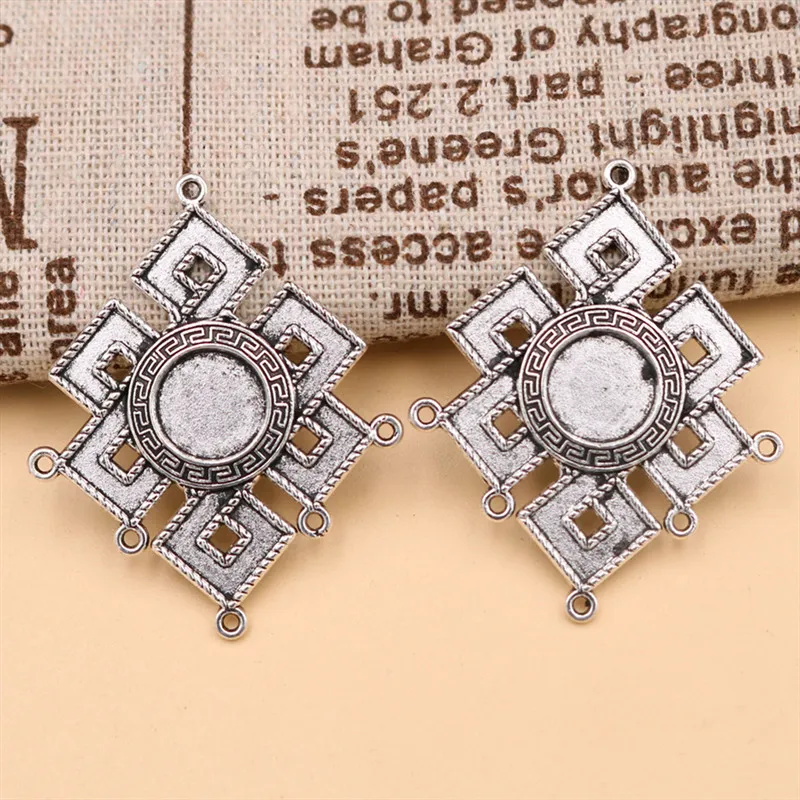 4pcs Silver Plated Metal Retro Gossip Mirror Porous Alloy Connector DIY Charm Bracelet Jewelry Crafts Making 49*35mm A1680