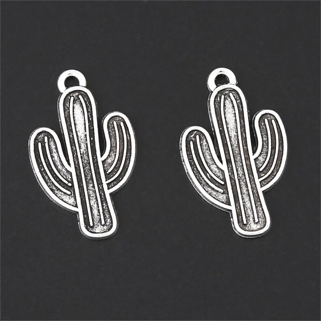 20Pcs  Silver Color Desert Cactus Charms lovely Plant for Bracelet Necklace Jewelry Making DIY Handmade Jewelry 26X16mm A3190