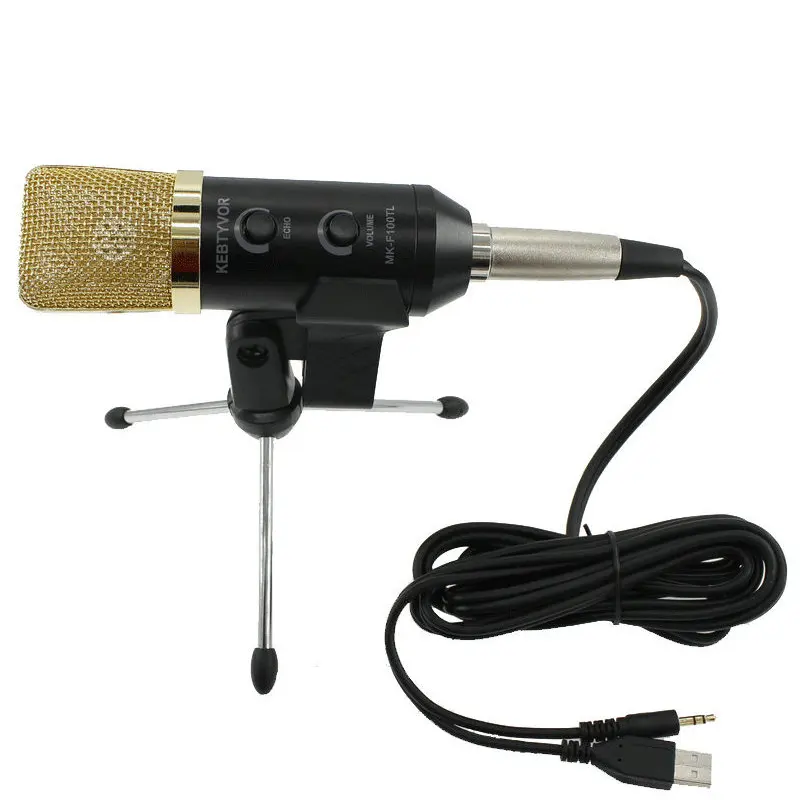 MK-F100TL USB 2.0 Condenser Sound Recording Audio Processing Wired Microphone with Stand for Radio Braodcasting KTV Karaoke