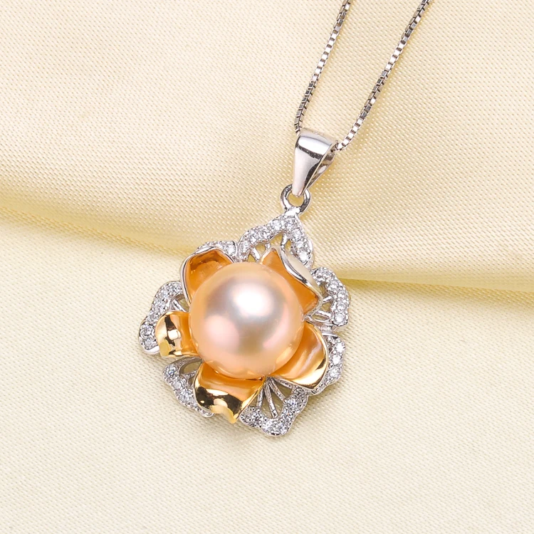 Luxury Flower Big Pearl Pendant Holder S925 Sterling Silver Pearl Pendant Components 3Pcs/Lot