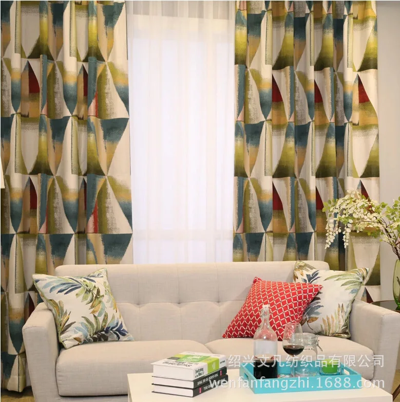 

Hemp Material Printing shading Cloth Geometry Triangles Curtain European and American Modern Contracted Wind Hot selling