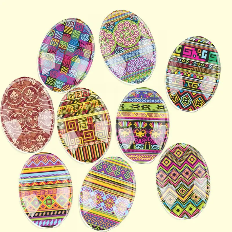 Kaca Buatan Tangan Ukuran Campur Oval Bordir Bunga Pipih Cameo Cabochon Kubah DIY Perhiasan Jimat Foto Pengaturan Liontin