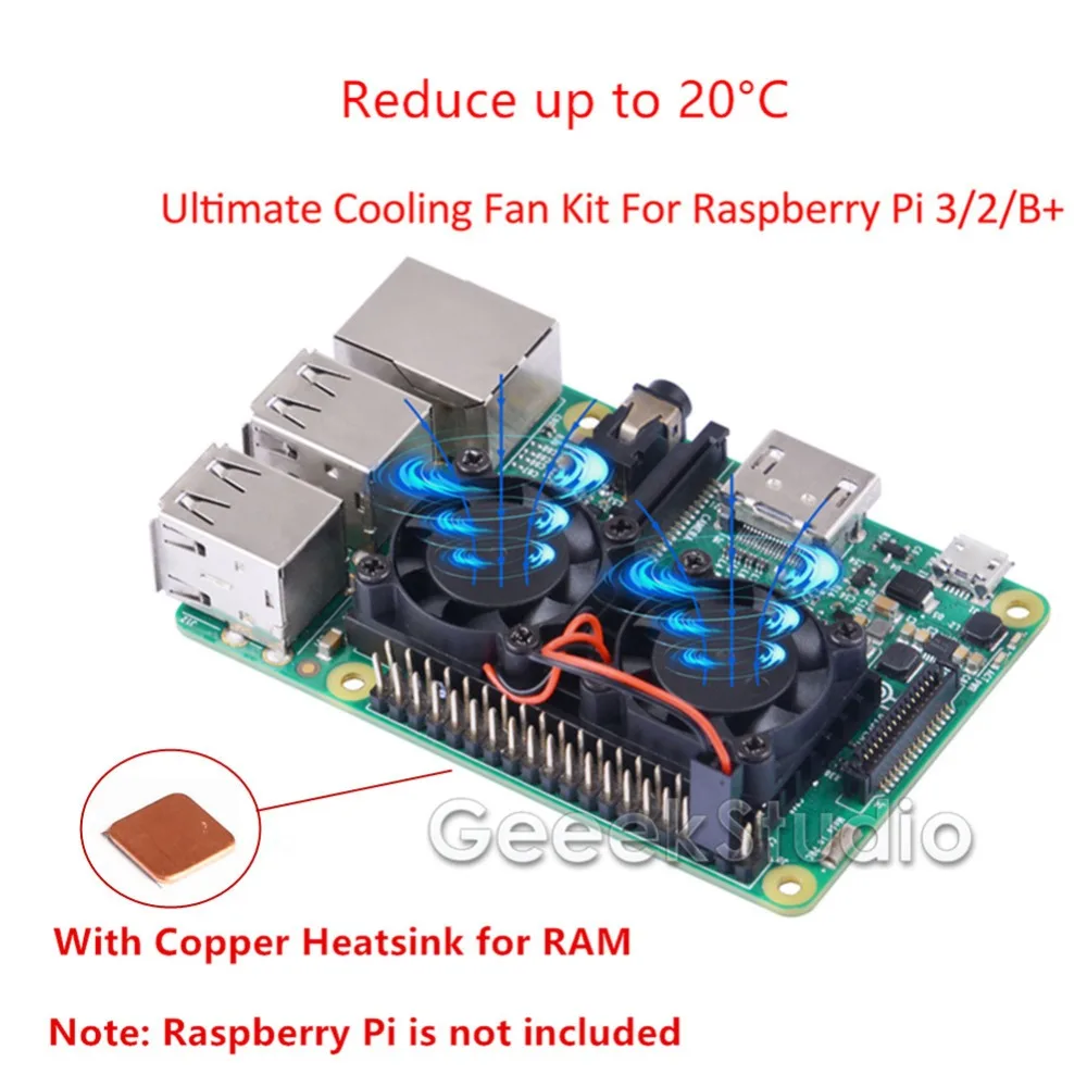 Ultimate Dual Fan Cooling Heatsink Kit with Adhesive Tape For Raspberry Pi 2 / 3 Model B / NESPi Retroflag