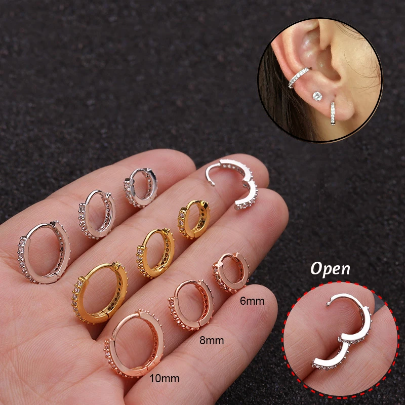 1PC 6-10mm Silver & Gold  Color Tone CZ Helix Cartilage Hoop Earring Tragus Rook Snug Ear Piercing Jewelry