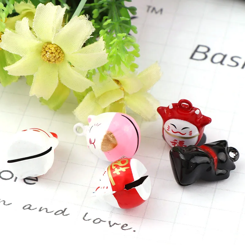 2Pcs 7 Designs Colorful Copper Cute Cat Open Christmas Bells Pendant Handmade Party DIY Crafts Accessories