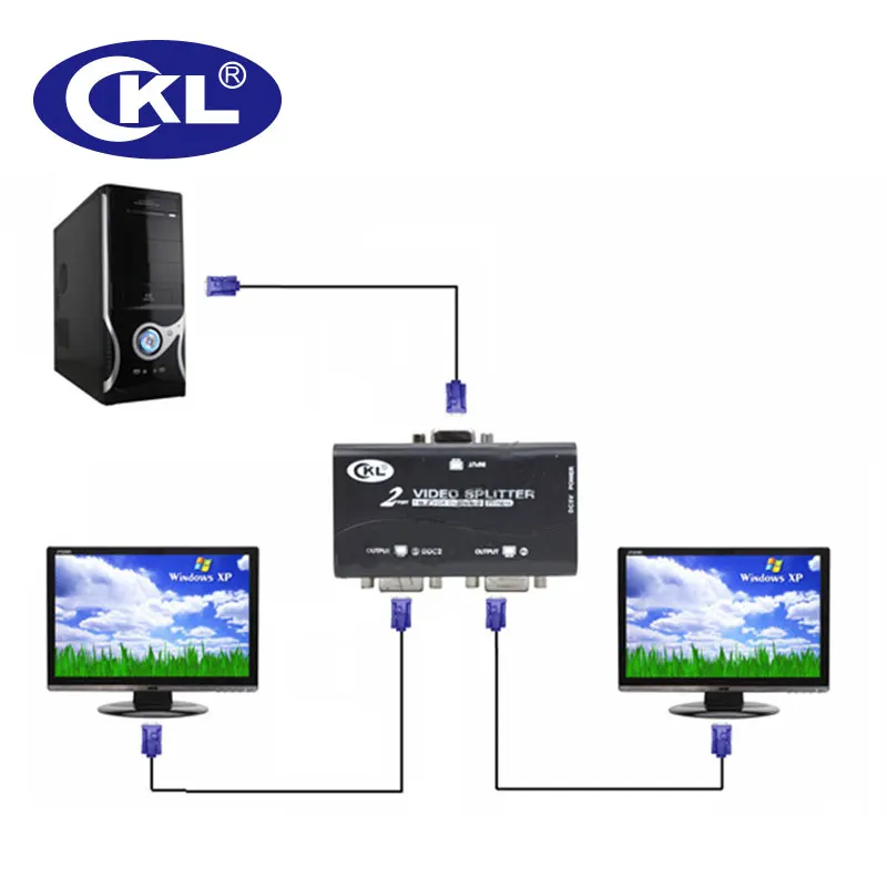 CKL-فاصل VGA أسود ، 2 أو 4 منافذ ، متوافق مع DDC DDC2 DDC2B ، نقل طاقة USB ، حتى 60 مترًا ، علبة ABS قابلة للتثبيت على الحائط