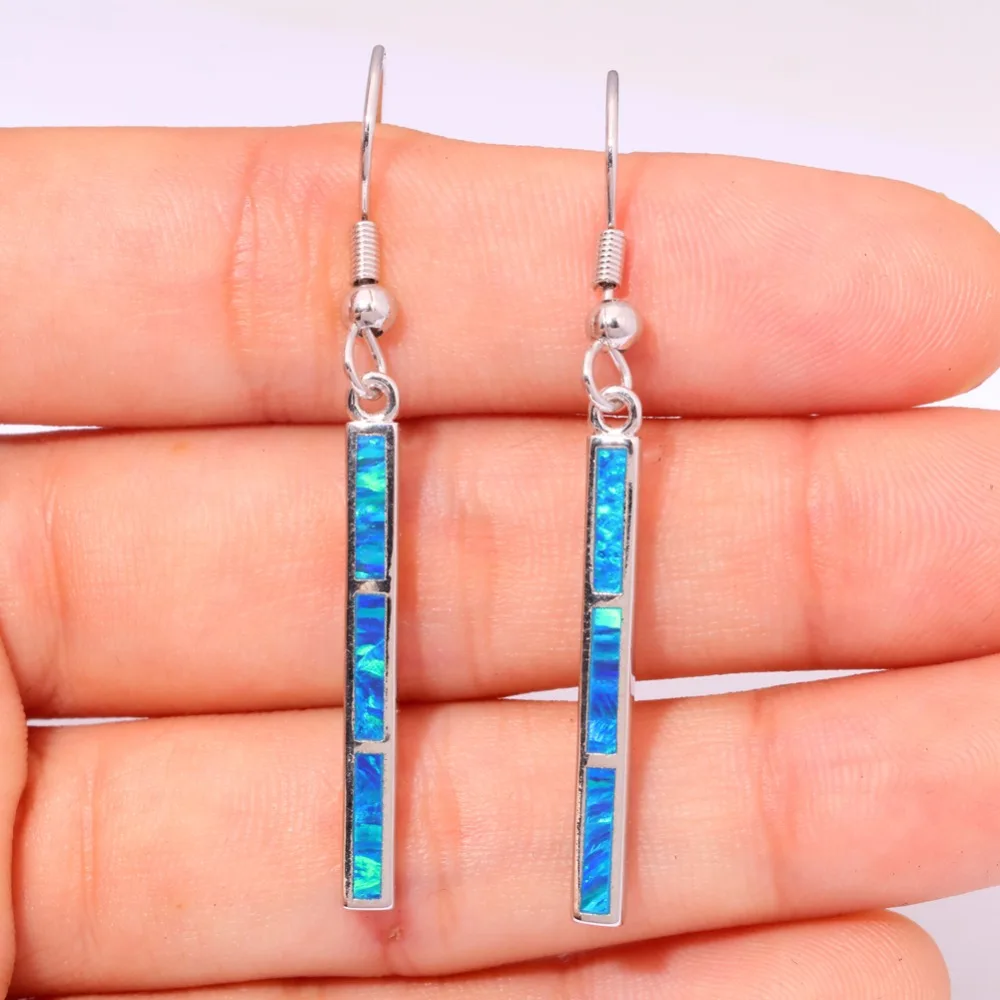 CiNily Created Blue Green Fire Opal Silver Plated Wholesale NEW Styel for Women Jewelry Dangle Earrings 1 7/8\