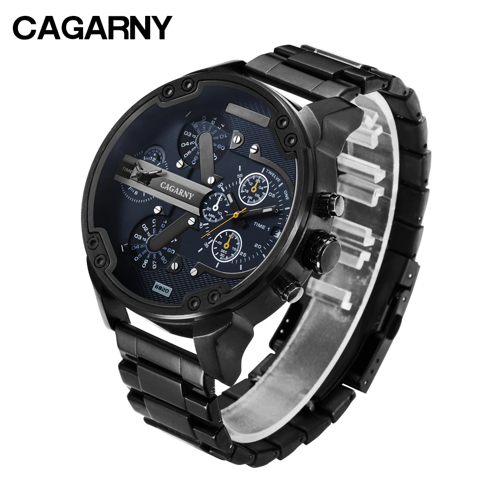 

Black Stainless Steel Mens Watches Casual Quartz Watch Men Waterproof Date Sports Wristwatches Dual Times Relogio Masculino XFCS