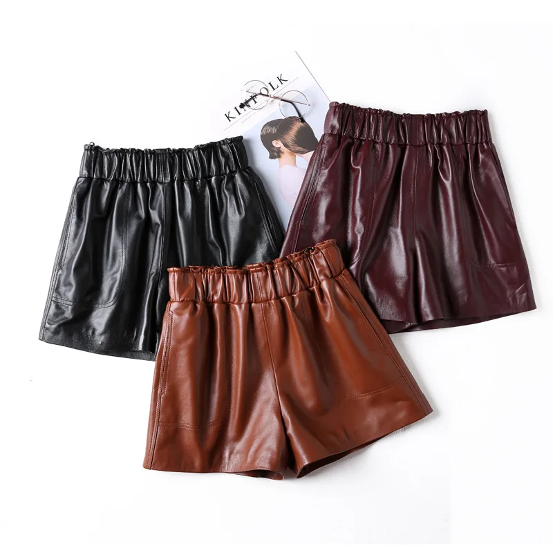 

High waist Tight Leather hip mini shorts women clothes 2019 fem me plus size fashion elastic Running Holiday black