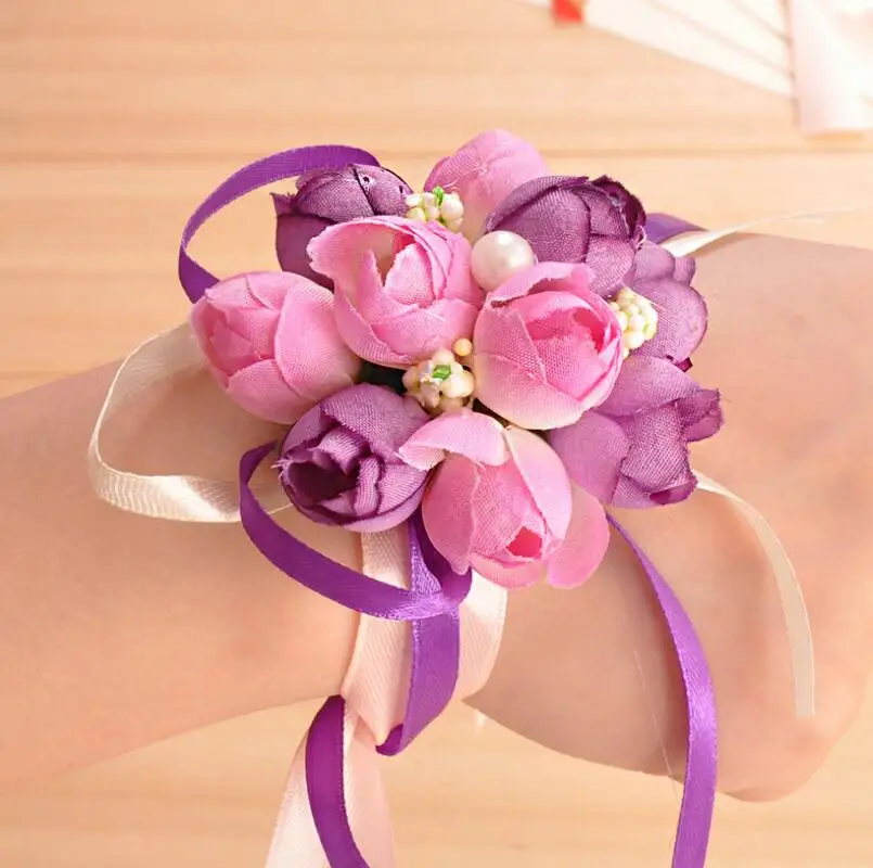 Bride wrist flowers Sister Hand Flower Groom Boutonniere best man corsage prom Wedding cup chair decoration LX6274