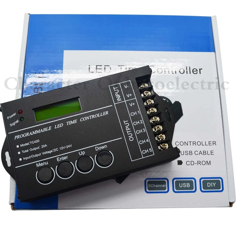 TC420 Time programmable RGB LED Controller DC12V-24V 5Channel LED Timing dimmer Total Output 20A Common Anode with USB Wire