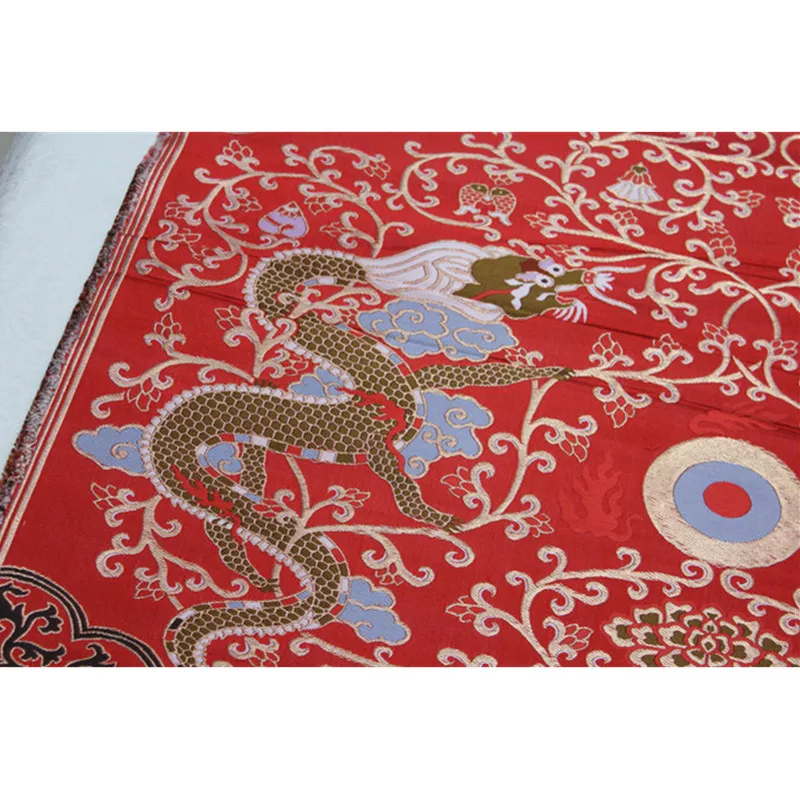 CF617  Red Dragon Chinese Style Jacquard Silk Brocade Fabric Chinese Wedding Dress Fabric Buddhism Clothes Chinese Home Textile