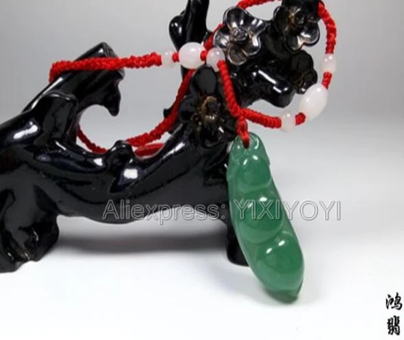 Beautiful Handwork Natural Green Grade A Jadeite Carved Bean Beads Lucky Amulet Pendant + Free Necklace Certificate Fine Jewelry