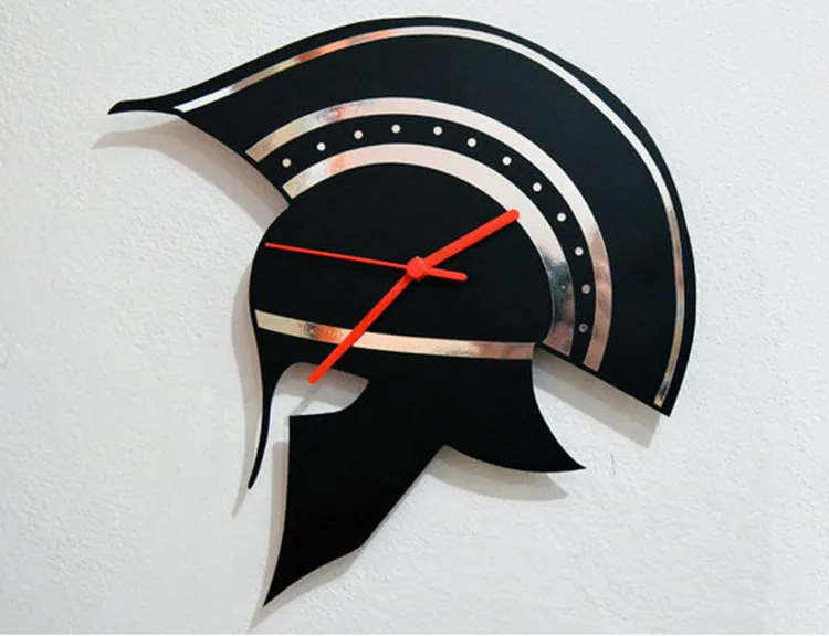 Sparta Greek Helmet Wall Clock, DIY wall clock mirror sticker for home interior house deco