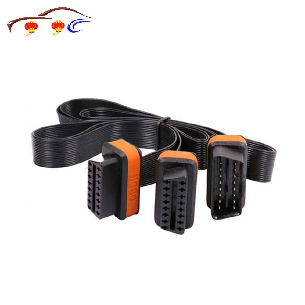 1M Flat Ultra Thin As Noodles OBD2 Splitter Cable For ELM327 16Pin Male To Dual Female Y Splitter Elbow Extension Connector