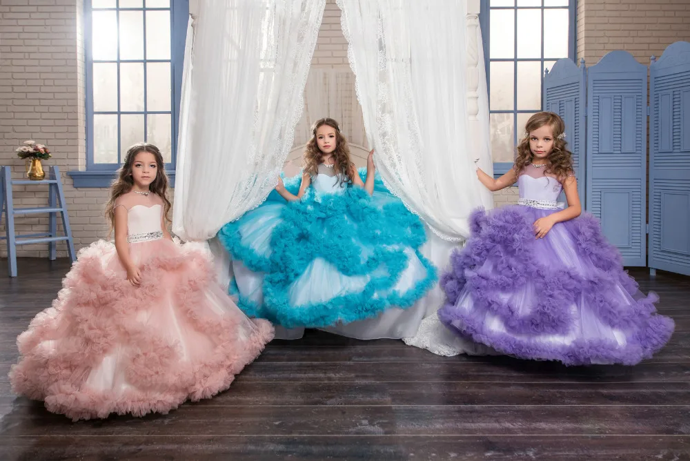 Cloud Flower Girls Dresses for Wedding Kids Pageant Dress First Holy Communion Dresses for Little Baby Party Prom Dress 2018 New