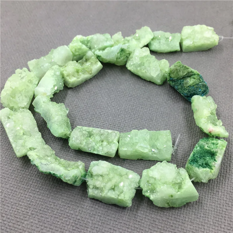 MY1274  Druzy Quartz Crystal Beads,Rectangle Raw Green Drusy Geode Beads For Jewelry 10x10-25mm 15.5\