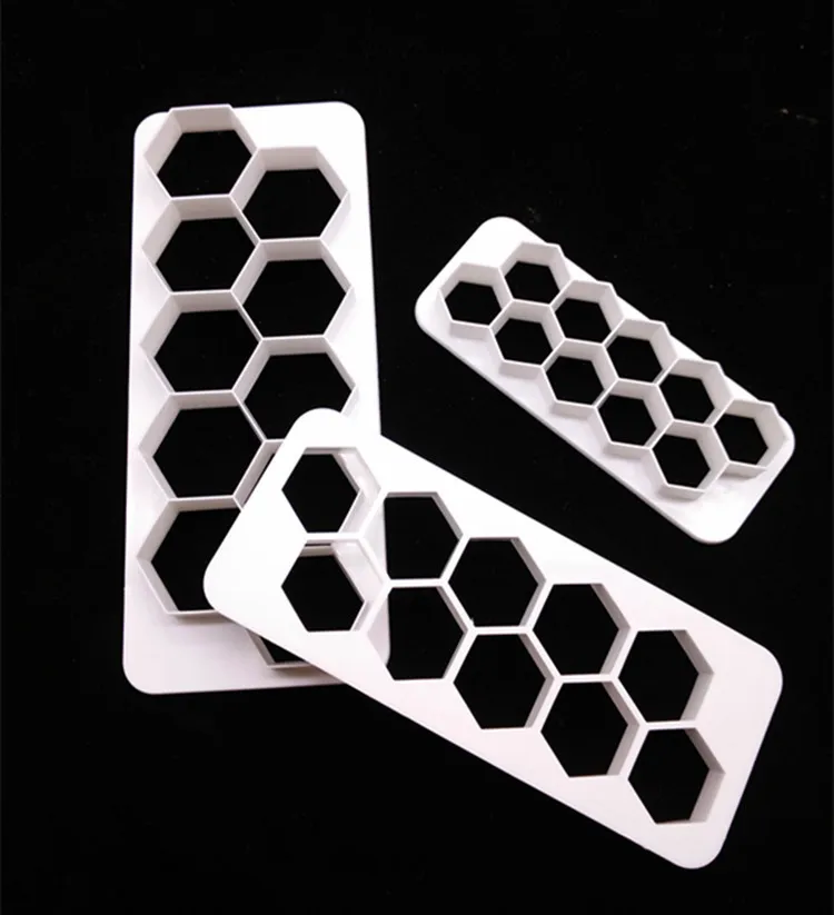 3 Pieces Hexagon Puzzle Embossed Fondant Cake Mold Chocolate Fudge Cookie Tool K087