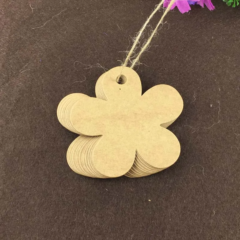 Flower Shaped Cute Brown Hard Cardboard Material Blank Tag Suitable For Toys Gift Packaging Label Tags 6.5x6.3cm 100Pcs/Lot