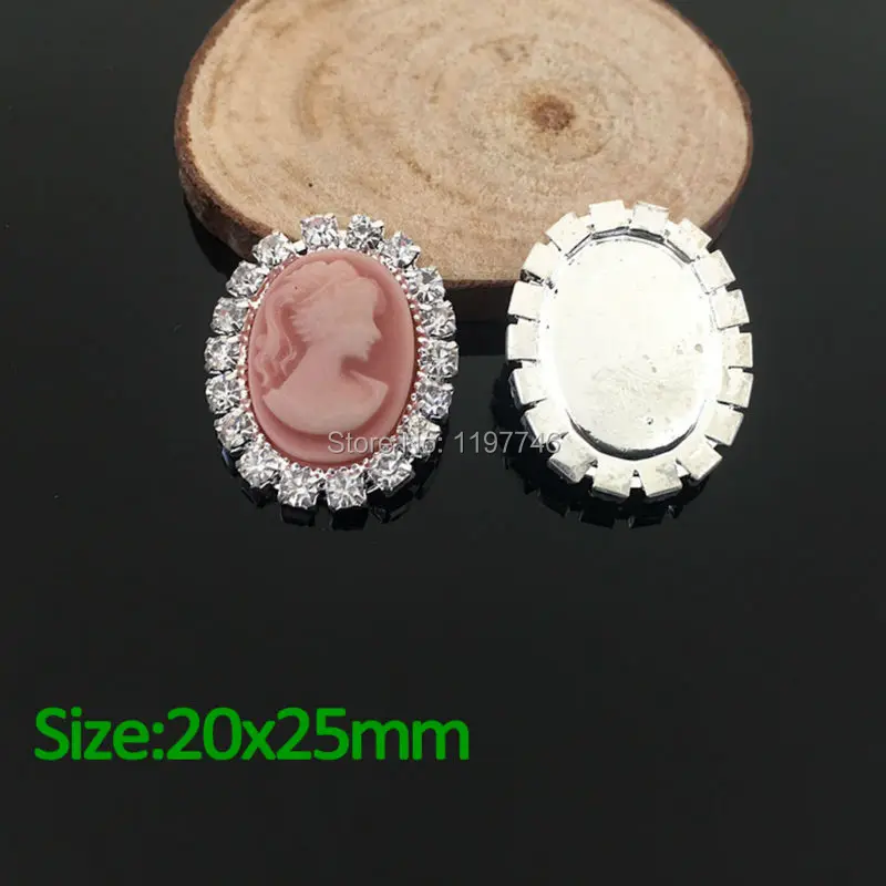 Newest Design Crystal Oval Rhinestone Setting Embellishment With Beauty Cameo Button Flat Back 10pcs 20x25mm