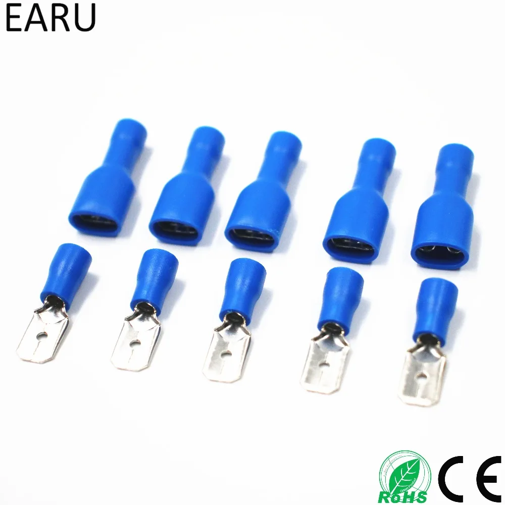 FDFD2-250*50 MDD2-250*50 16-14AWG BLUE Insulated Spade Crimp Wire Cable Connector Terminal Male/Female Kit 100PCS 50pair A